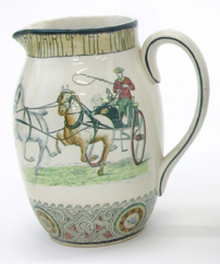 Appraisal: AMERICAN BUFFALO POTTERY PITCHER Whirl of the Town pictured on