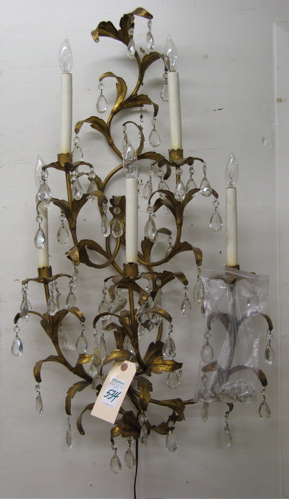 Appraisal: CRYSTAL AND GILT-METAL FIVE-LIGHT WALL SCONCE of gold leafy vine