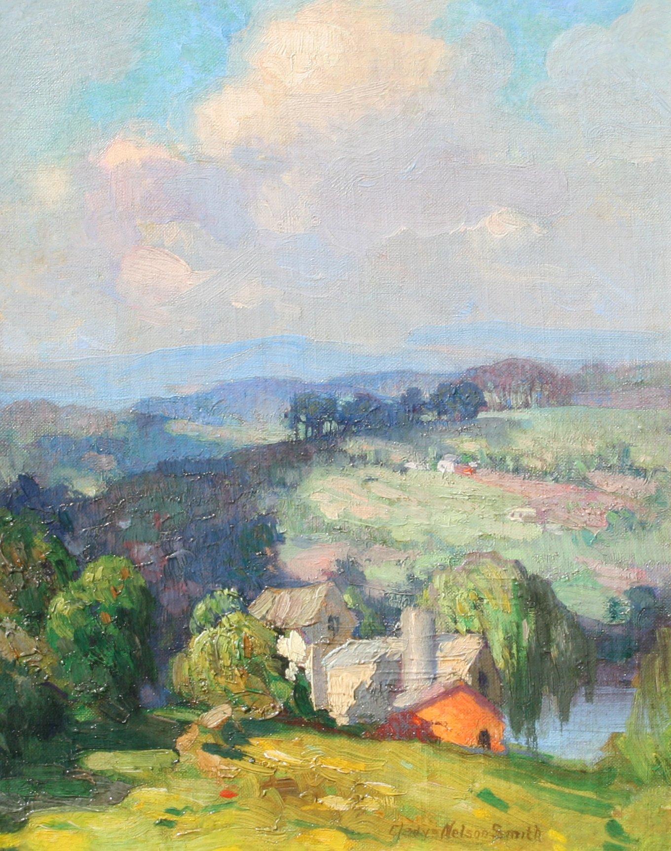 Appraisal: SMITH Gladys Nelson American - Panoramic Landscape with Farmhouses and