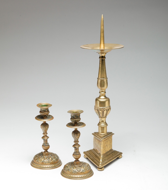 Appraisal: Late th-early th century Eclesiastical pricket candlestick with stepped triangular