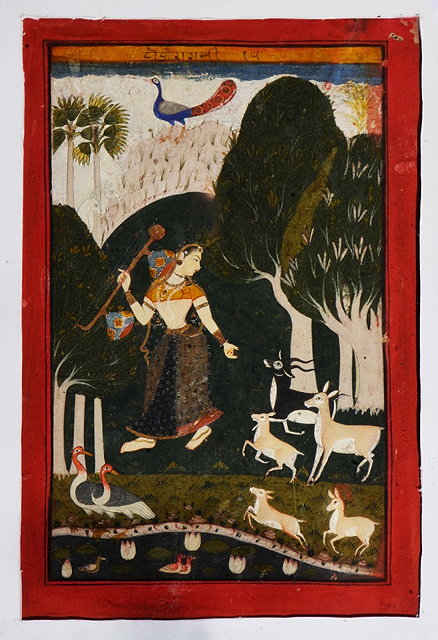 Appraisal: AN INDIAN MINIATURE PAINTED ABHISARIKA NAYIKA The heroine going to