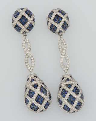 Appraisal: A Pair of Stunning Sapphire and Diamond Earrings by Eli