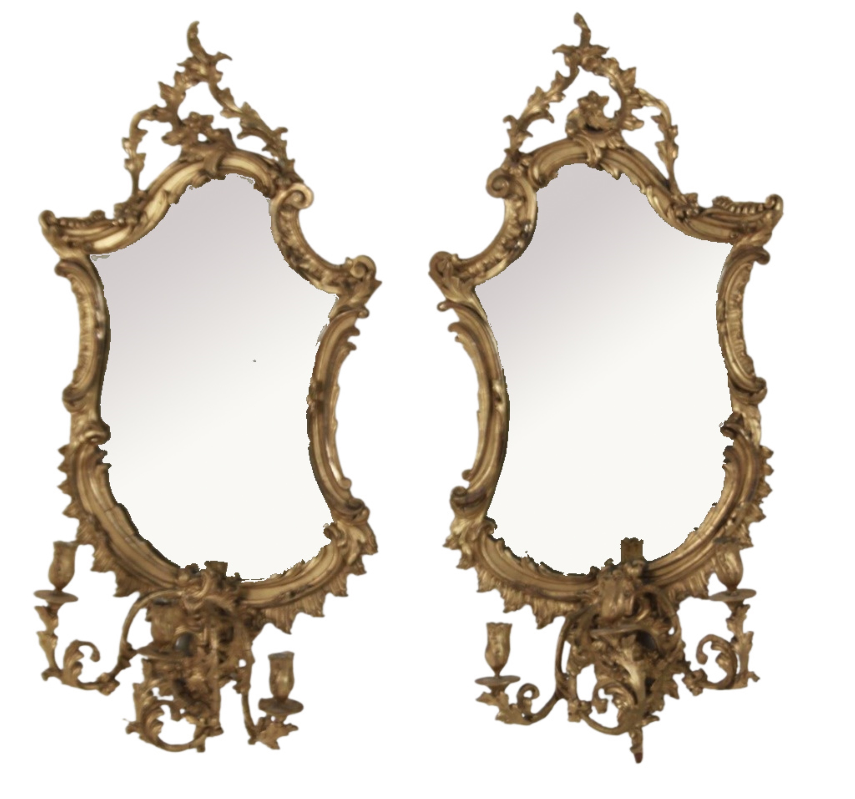 Appraisal: PR OF CARVED GILTWOOD MIRRORED SCONCES Pair of Louis XV