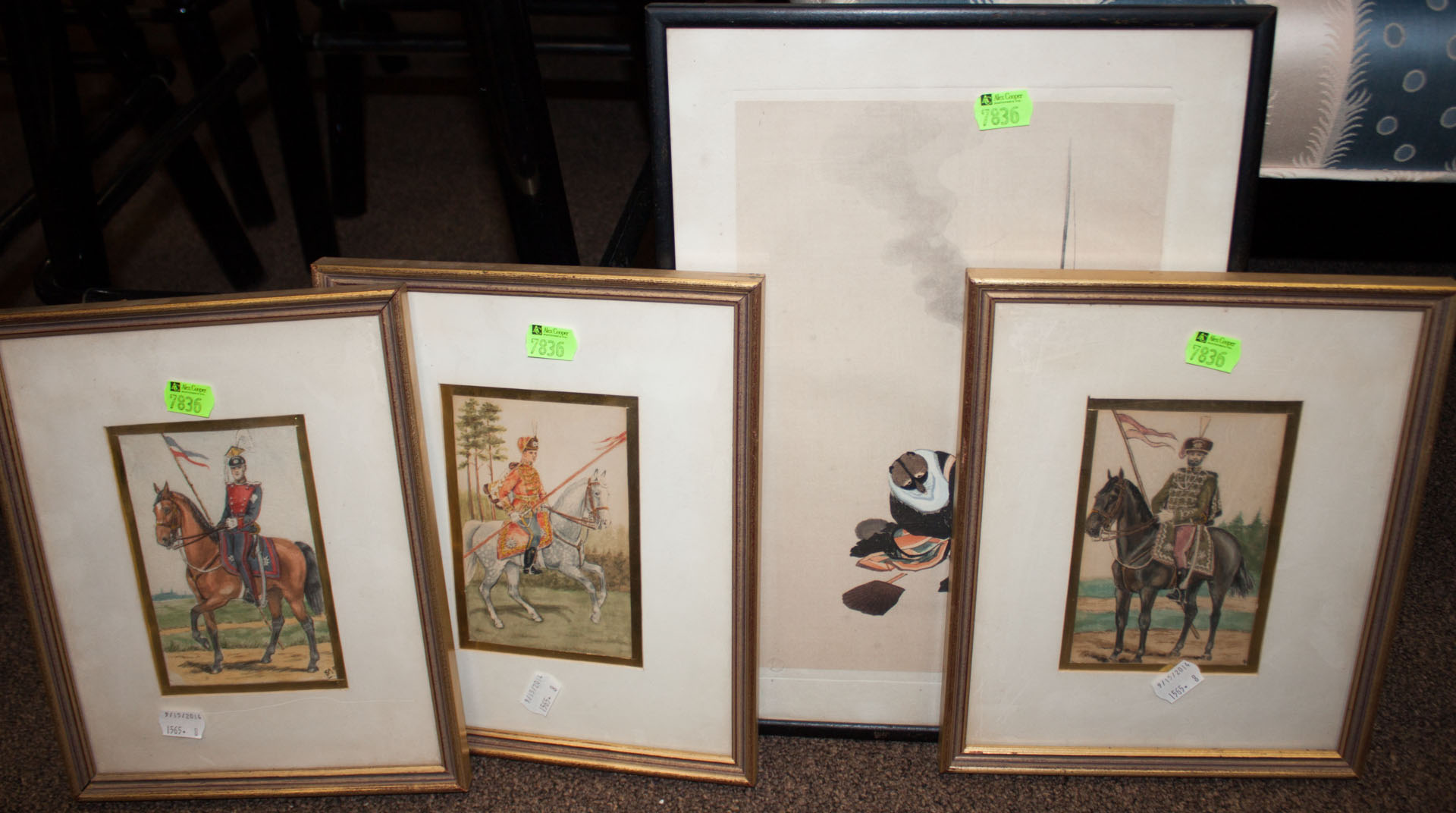 Appraisal: Five framed artworks including three military prints and two oriental