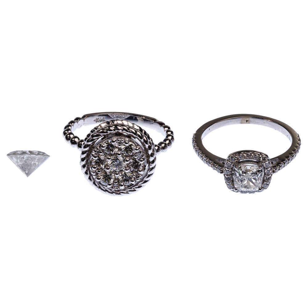 Appraisal: K WHITE GOLD AND DIAMOND RINGS items including a modified