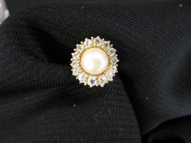 Appraisal: k Pearl Ring white sapphire around fine mm pearl in