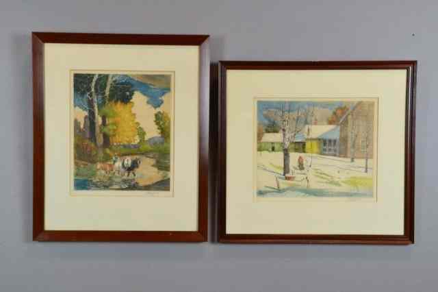 Appraisal: TWO FRAMED SIGNED GRIFFITH LITHOS A winter scene of a