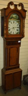 Appraisal: Grandfather clock Chippendale oak and banded mahogany arch broken top