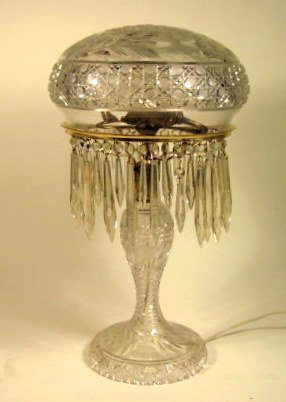 Appraisal: American cut glass mushroom lampThe domed cover resting on a