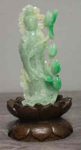 Appraisal: Jade Quan Yin on Wooden Stand From a Bronx NY