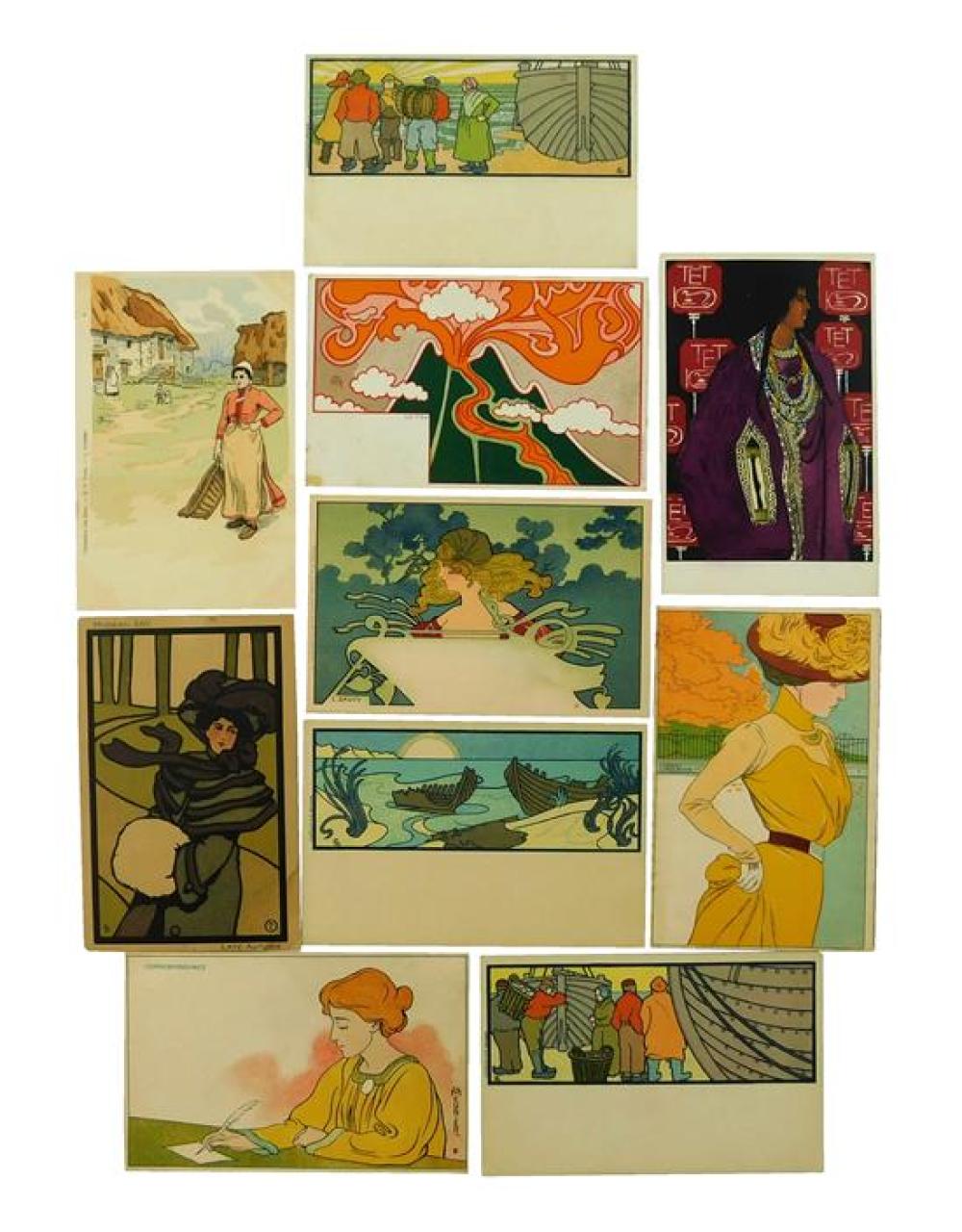 Appraisal: EPHEMERA Ten Art Deco postcards including Dietrich Bruxelles Le Feu