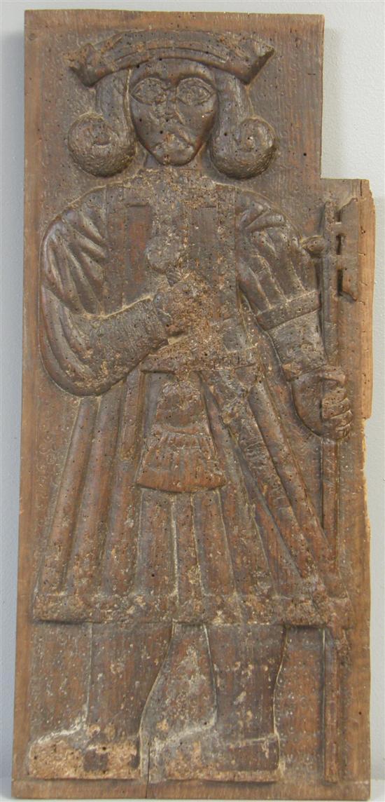 Appraisal: Oak relief carved panel circa th century French standing figure