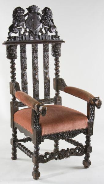 Appraisal: French Carved Oak Hall Chair mid- th century having an