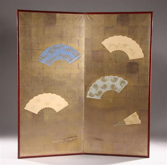 Appraisal: TWO JAPANESE PANELS Meiji period Color ink and gold fan