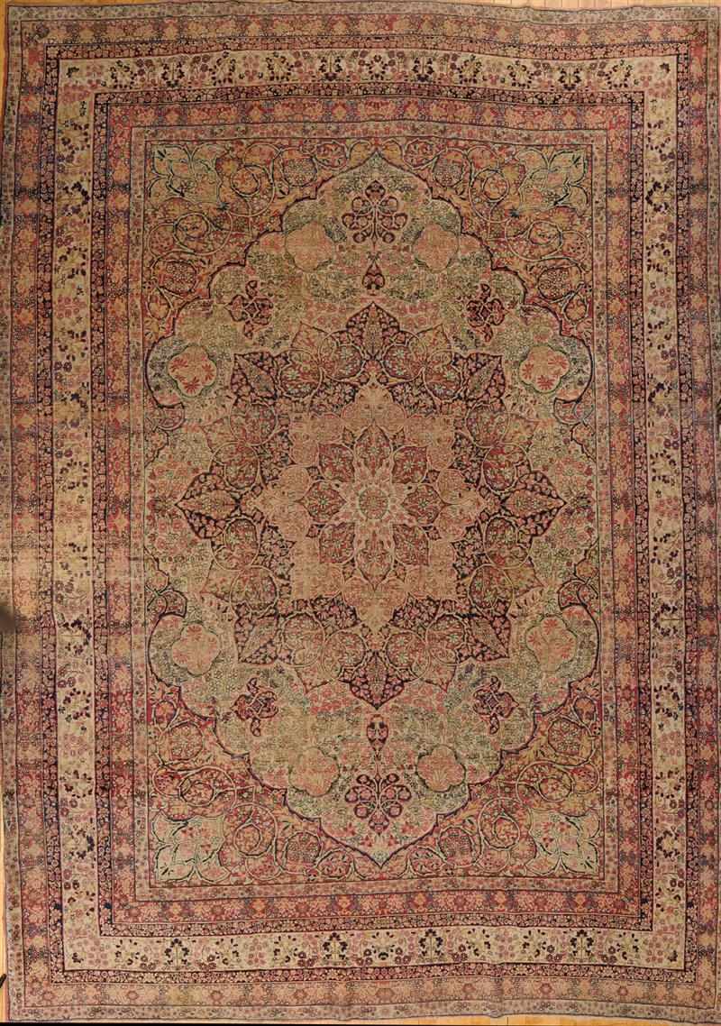 Appraisal: LAVAR KIRMAN MEDALLION CARPET The oatmeal rose and cobalt medallion