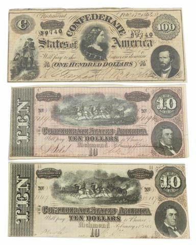 Appraisal: lot of Confederate States of America currency including One Hundred