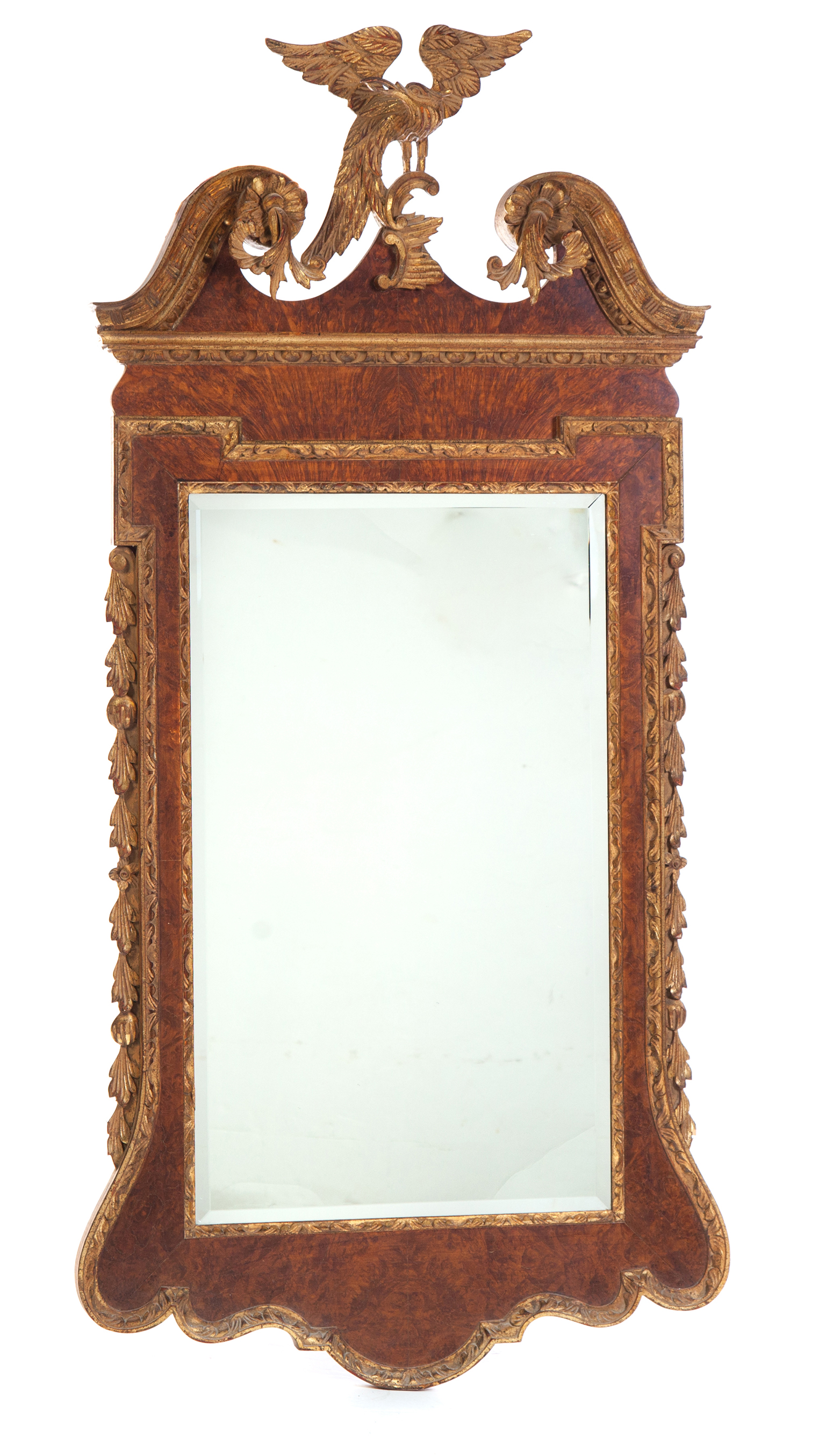 Appraisal: CHIPPENDALE-STYLE MIRROR Second half- th century Burl veneer with gilt