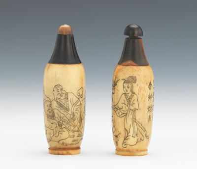 Appraisal: Two Horn and Bone Snuff Bottles Constructed with carved bone