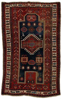 Appraisal: Kazak prayer rug hook and floral designs on blue field