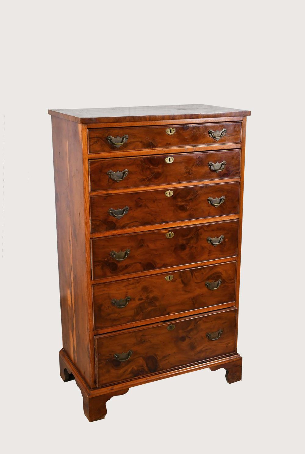 Appraisal: GEORGIAN STYLE YEW WOOD SECRETAIRE CHESTThe rectangular case fitted with