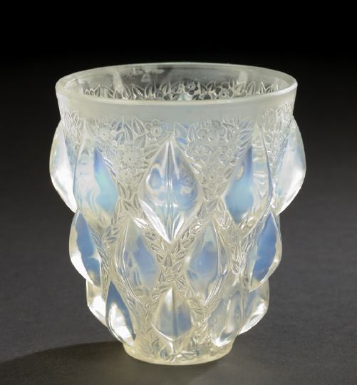 Appraisal: Lalique Opalescent Glass Rampillon Vase second quarter th century designed