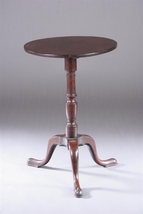 Appraisal: ENGLISH GEORGE III MAHOGANY TILT-TOP CANDLESTAND Late th century Circular