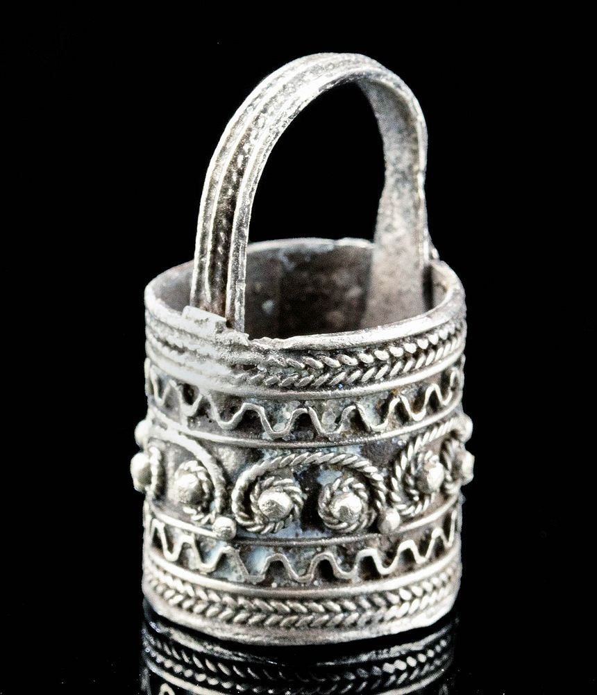 Appraisal: Anglo-Saxon Viking Silver Pendant Basket Northern Europe Anglo-Saxon or Viking