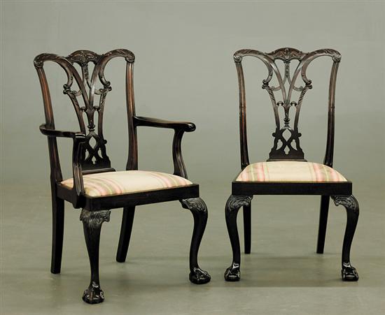 Appraisal: English Chippendale style carved mahogany dining chairs set of eight