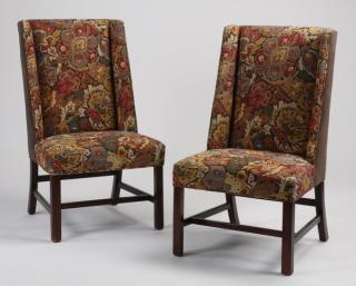 Appraisal: Contemporary wingback side chairs h Pair of contemporary mahogany wingback