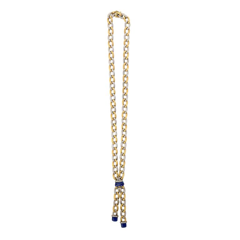 Appraisal: PIAGET K BICOLOR GOLD LAPIS DIAMOND NECKLACE Textured white and