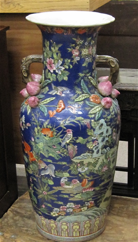 Appraisal: CHINESE PORCELAIN TWO-HANDLE FLOOR VASE the dark blue ground decorated