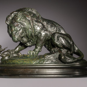 Appraisal: Antoine-Louis Barye French - Lion au Serpent bronze signed Barye