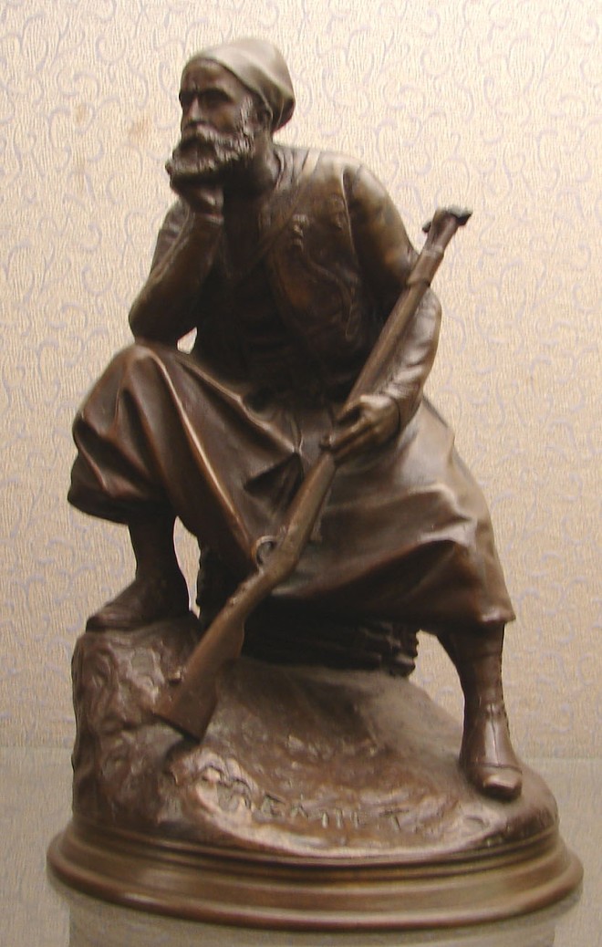 Appraisal: Bronze figure of man with rifle t S