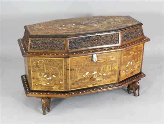 Appraisal: A th century Persian ivory and marquetry inlaid hardwood coffer