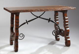 Appraisal: Spanish Style Carved Walnut Table th c the ca Spanish