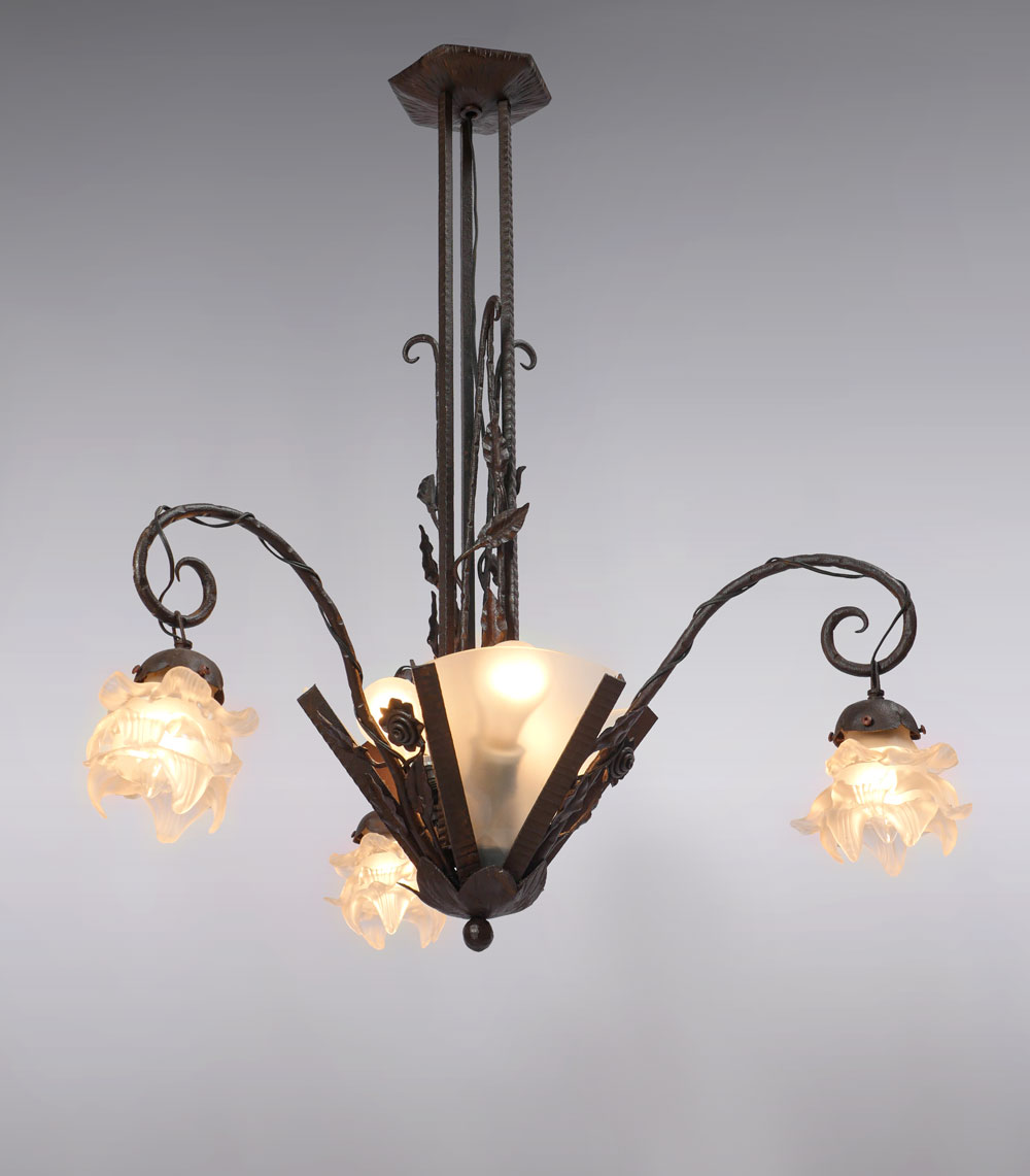 Appraisal: FRENCH IRON CHANDELIER -light French wrought iron chandelier having a