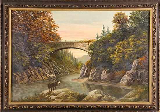 Appraisal: Albert Nemethy American - ELK AT THE RIVERBEND oil on