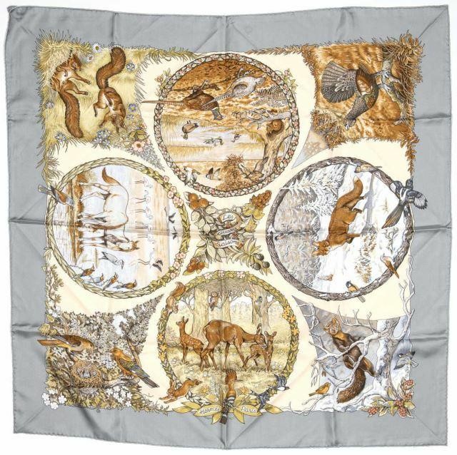 Appraisal: Hermes silk twill scarf Les Quatre Salsoris pattern original design