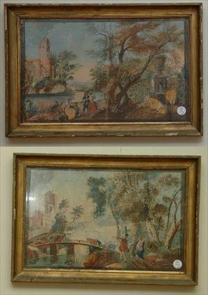 Appraisal: Two Framed Wallpaper Fragments of English Gardens