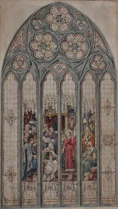 Appraisal: DESIGN FOR STAINED GLASS WINDOW Drawing and watercolor on paper