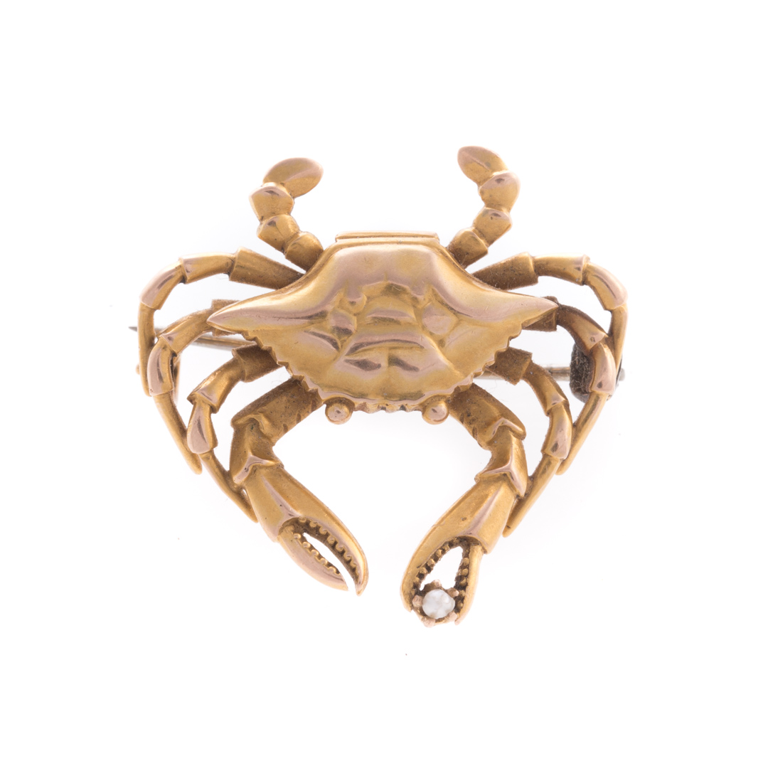 Appraisal: A K Yellow Gold Crab Brooch K yellow gold crab