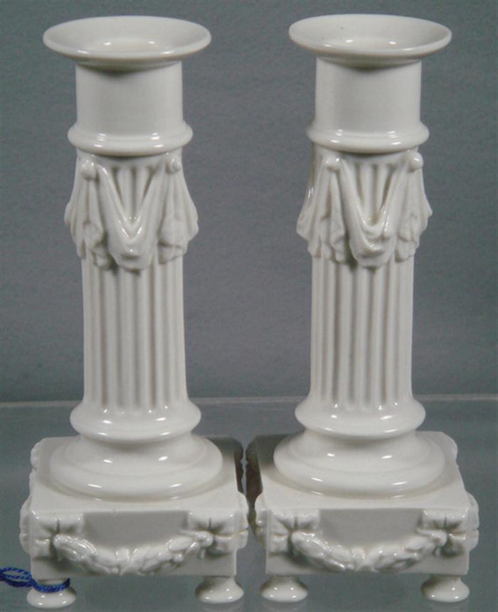 Appraisal: Pr Nymphenburg porcelain column form candlesticks h Estimate -