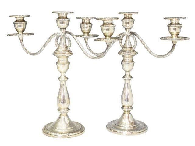 Appraisal: pair KMK sterling silver three-light candelabra weighted baluster-form standard scrolled