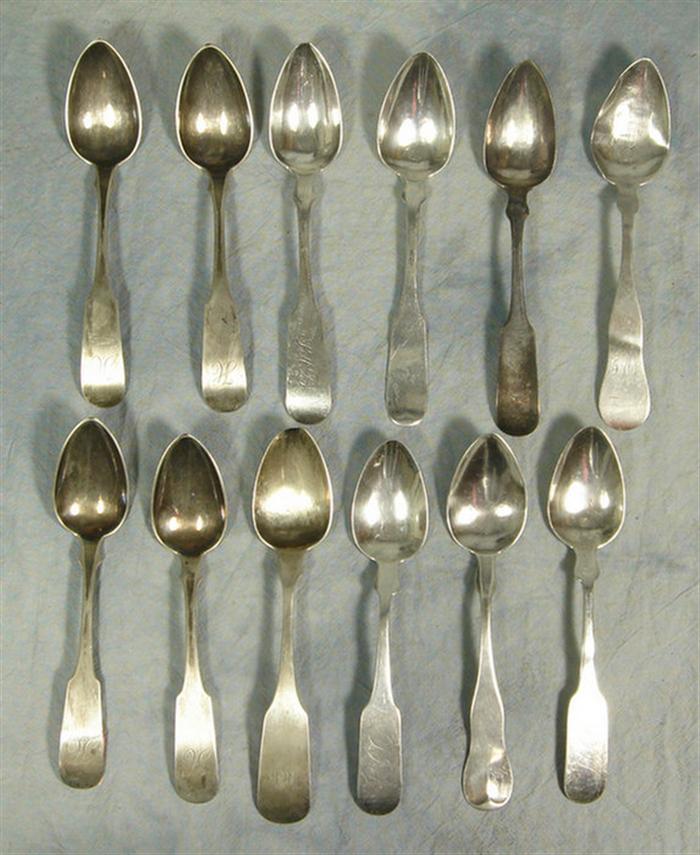 Appraisal: coin silver teaspoons JB Jones Boston Stockman Pepper Phila Shoemaker