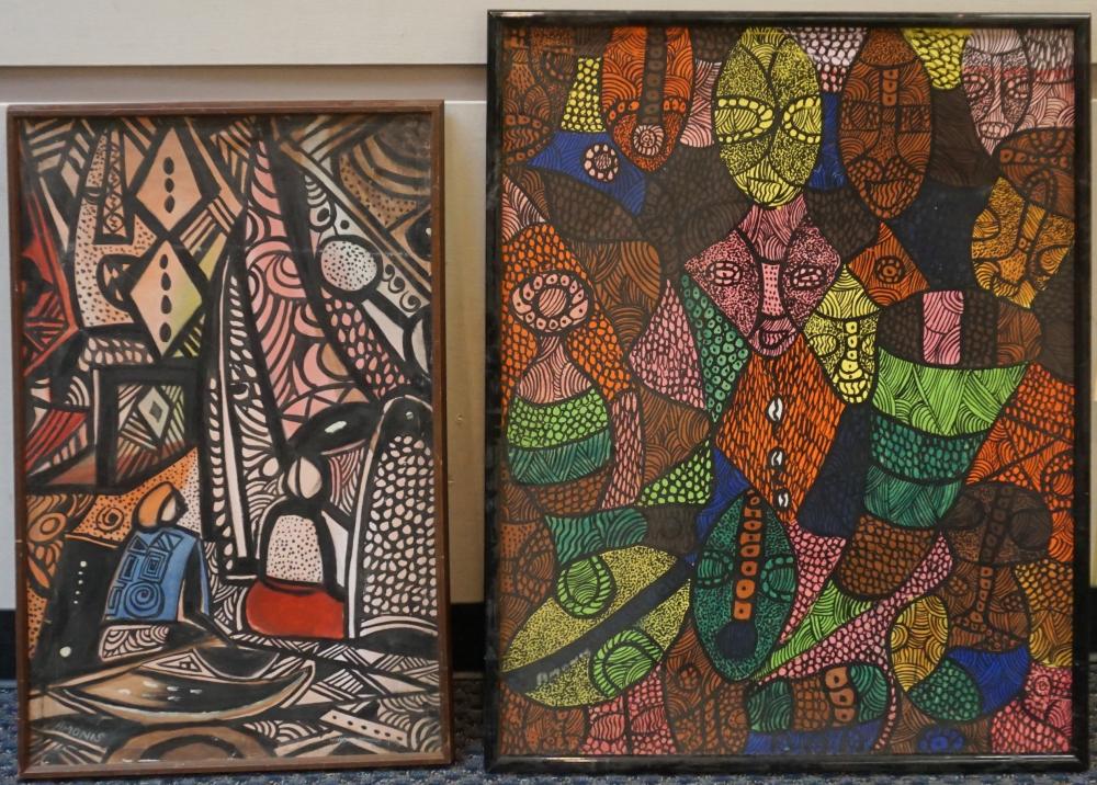 Appraisal: AFRICAN SCHOOL TH CENTURY TWO ABSTRACT WORKS EACH OIL ON