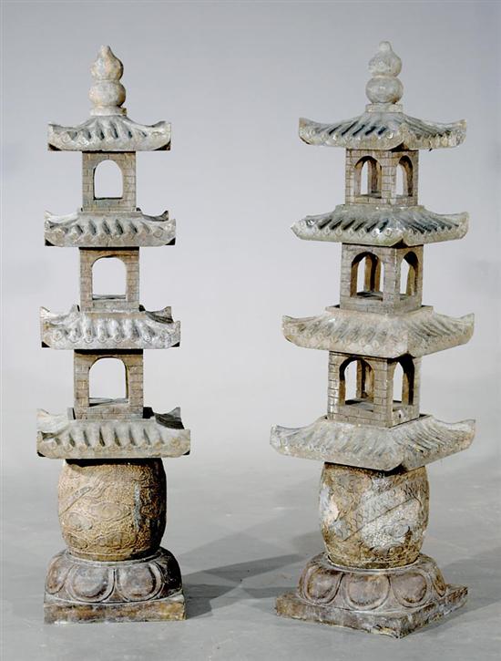 Appraisal: Pair Oriental carved stone temples late th century pagoda form