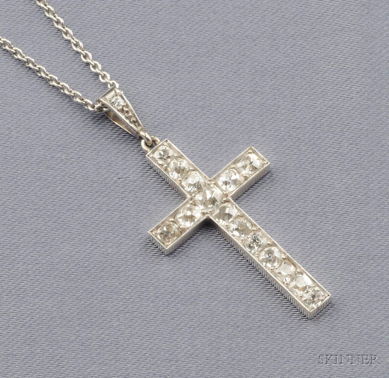 Appraisal: kt White Gold and Diamond Cross Pendant set with old