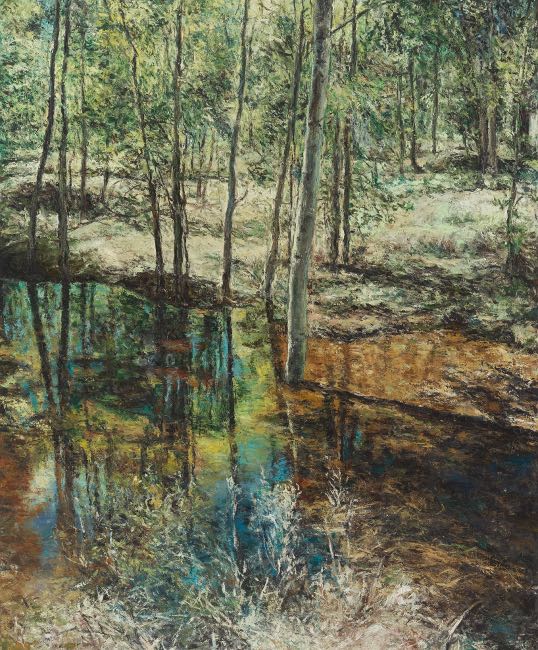 Appraisal: ROBERT LAIT AMERICAN CONTEMPORARY x Forest Landscape Oil on canvas