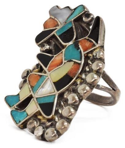 Appraisal: Native American Zuni silver content unknown ring Rainbow Man multi