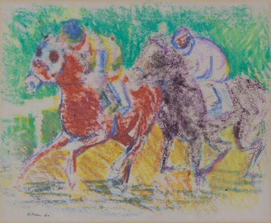 Appraisal: Gustav Likan Yugoslavian American - HORSERACE pastel framed signed dated